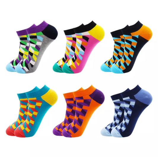 SALE! Fun Jazzy Geometric Trainer Socks 6 pairs Size 6-12 UK