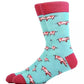 Pig themed pale turquoise and pink socks.