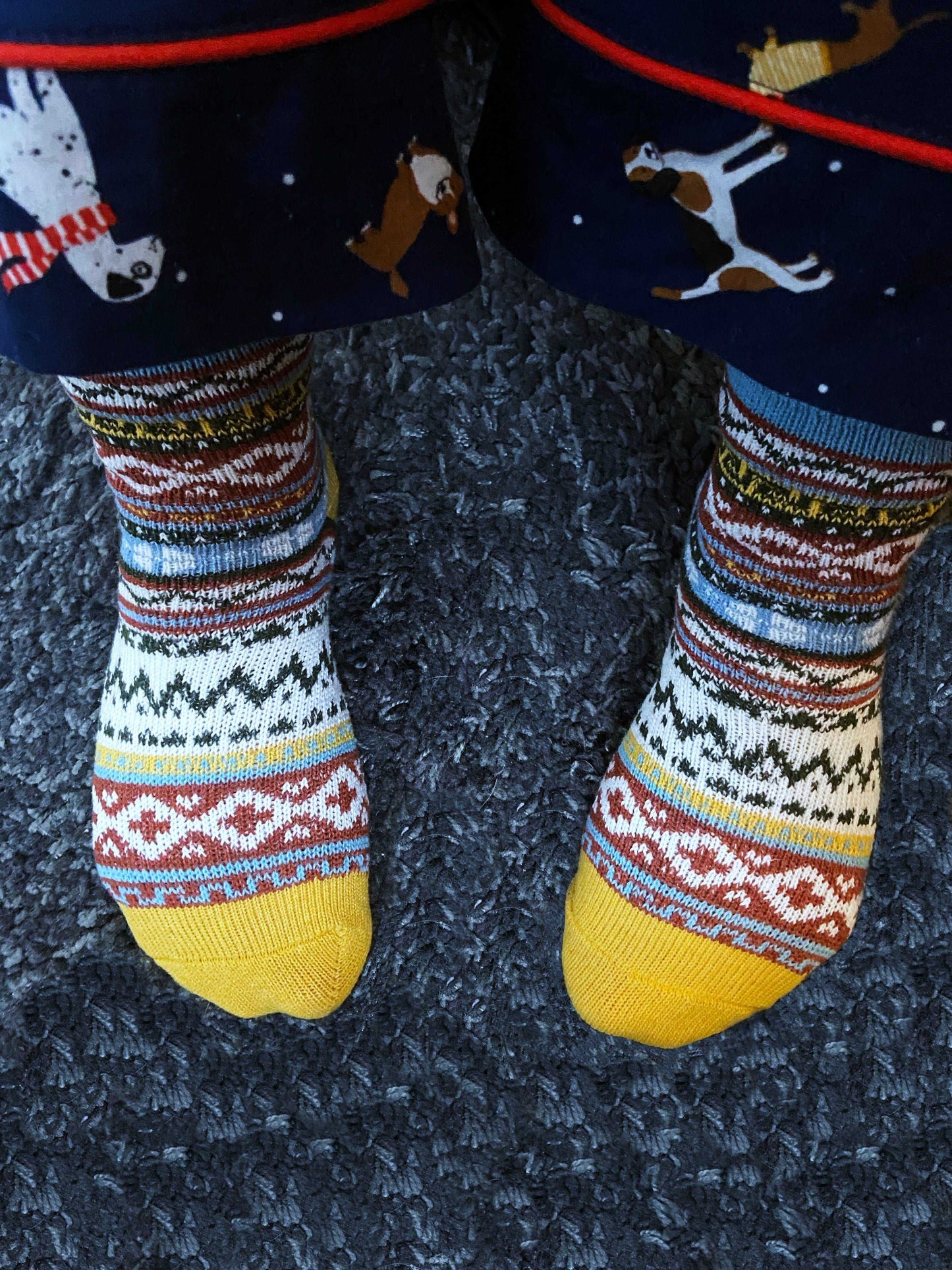 Yellow and baby blue funky thermal ladies socks