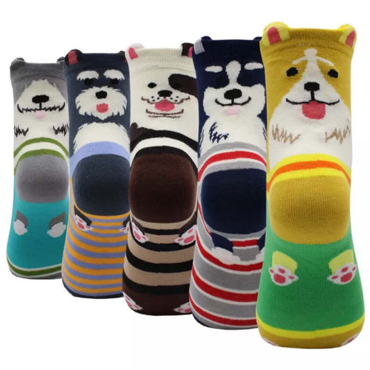 Socks with cute dog faces on the back of the ankles.