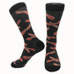Black socks with rashers of bacon motifs. 