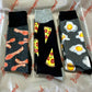 Unisex Bacon, Egg or Pizza Themed Socks 3 pairs Size 6-12 UK