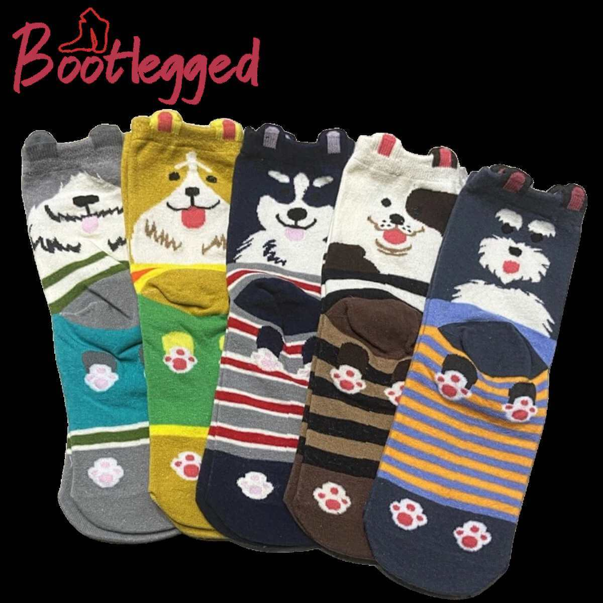 Ladies Cute Mixed Breed Dog Socks 5 pairs Size 3-7 UK
