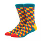 3 Pairs Pack Geometric  Assorted Colours Combed Cotton Crew Socks (A)
