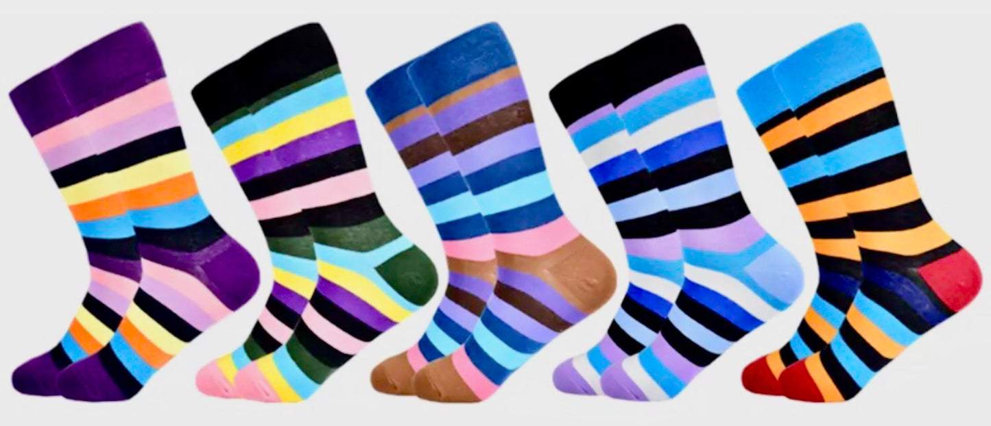 5 Pairs Pack Hoop Patterned Cotton Ladies Socks! UK 5 1/2 - 10 1/2 (pack B)