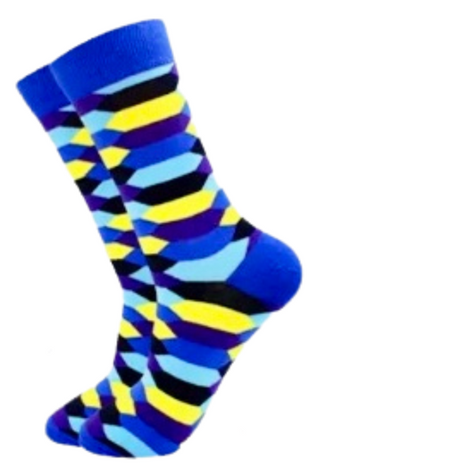 3 Pairs Pack Mens Assorted Colours Combed Cotton Funky Patterned Crew Socks (D)