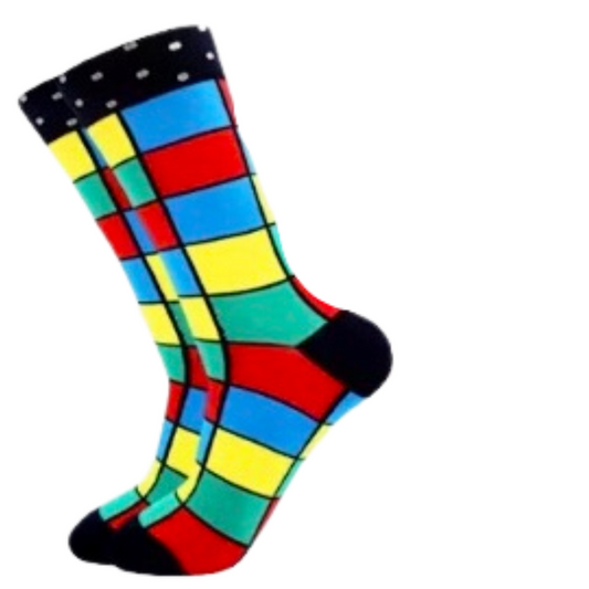 3 Pairs Pack Mens Assorted Colours Combed Cotton Funky Patterned Crew Socks ( C )