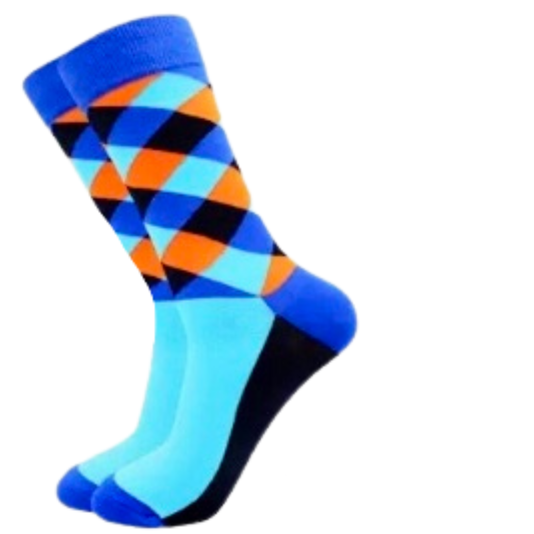 3 Pairs Pack Mens Assorted Colours Combed  Cotton Funky Patterned Crew Socks ( B )