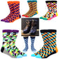 3 Pairs Pack Geometric  Assorted Colours Combed Cotton Crew Socks (A)