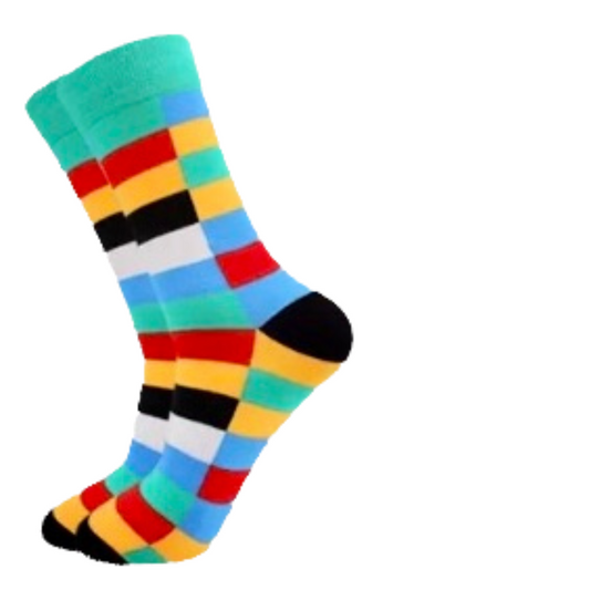 3 Pairs Pack Mens Assorted Colours Combed Cotton Funky Patterned Crew Socks (A)
