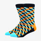 3 Pairs Pack Geometric Assorted Colours Combed Cotton Crew Socks (B)