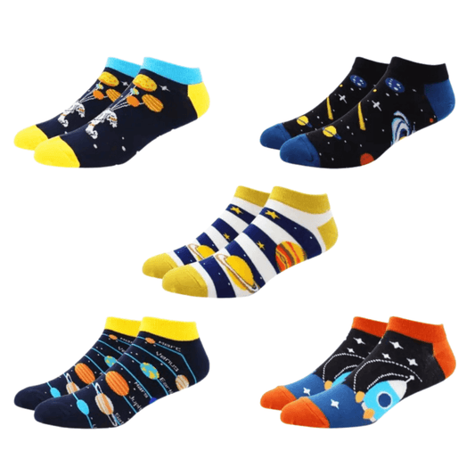 5 pairs of Space Themed Unisex cotton trainer socks
